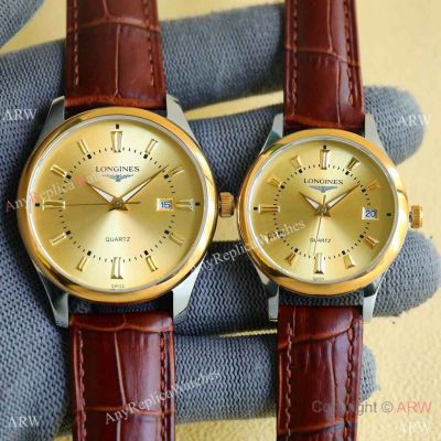Low Price Copy Longines Master Couple Watches Half Gold Case
